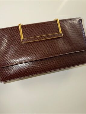 Vintage Ande’ Brown Faux Leather Embossed Clutch & Bag
